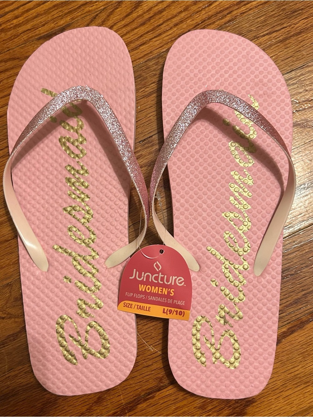 Juncture Women's Bridesmaid Pink Glitter Strap Flip flop Sandals